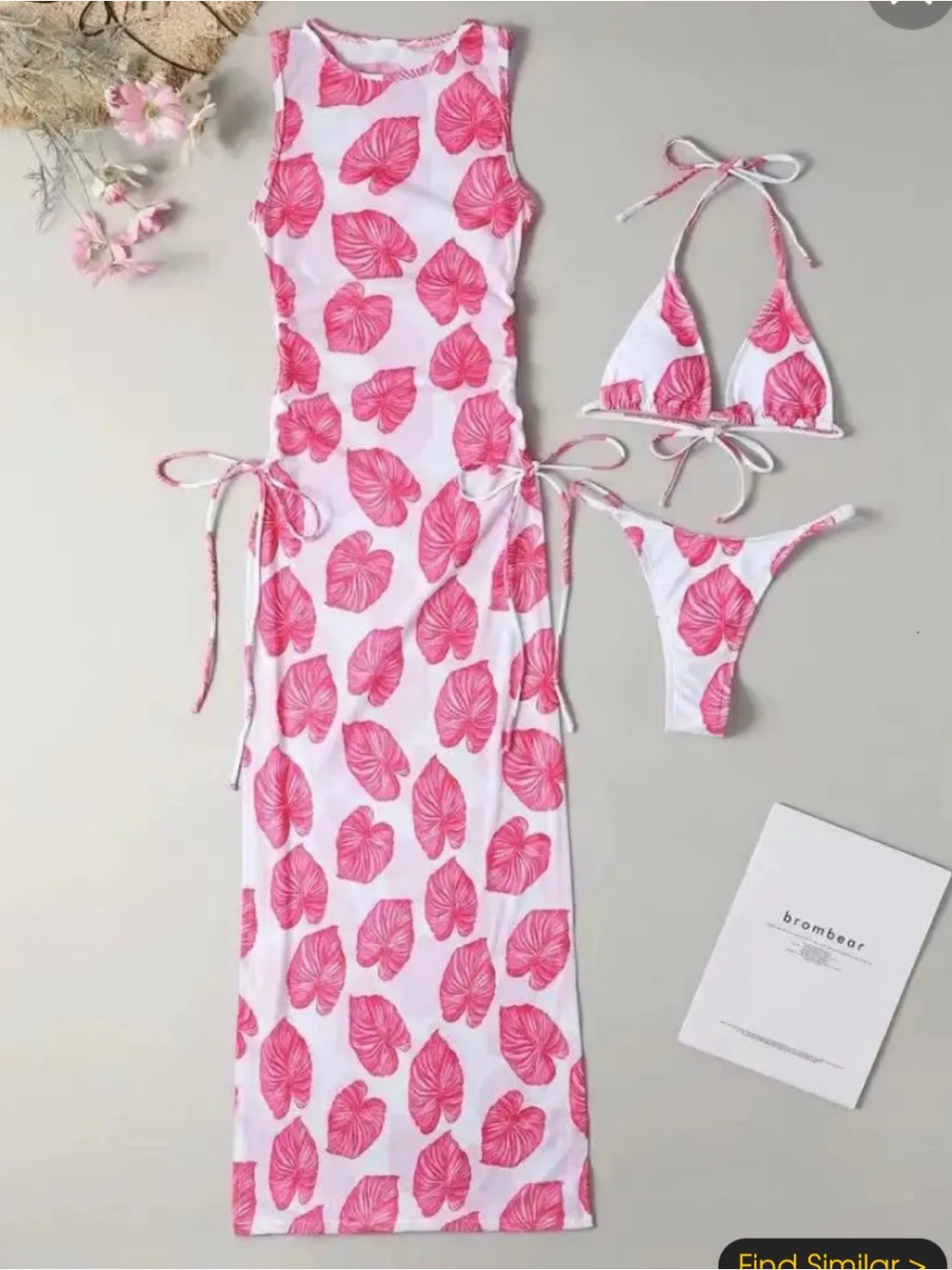 Beautiful Sheer White Tropical Leaf Beach Cover-Up 3 Piece Set